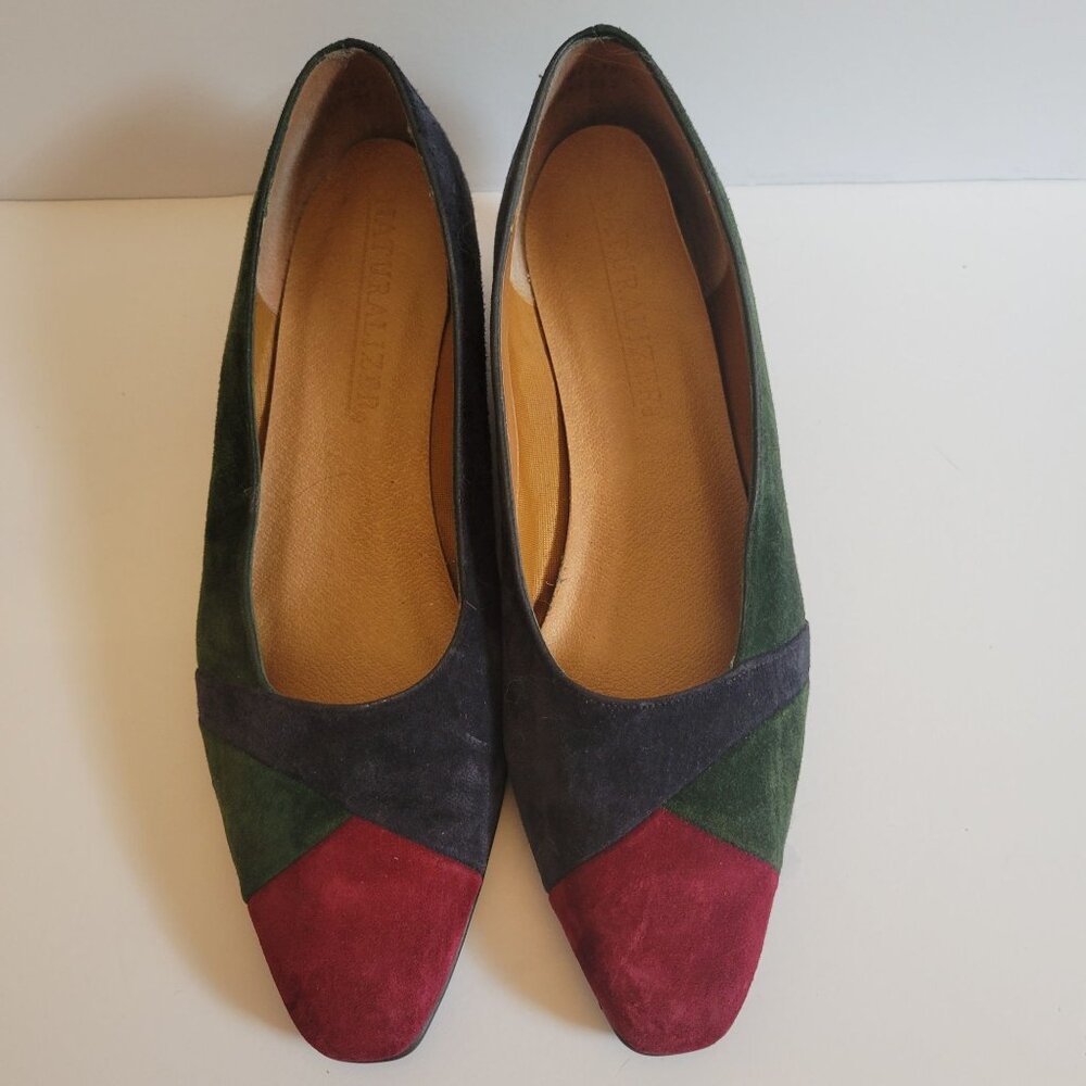 Naturalizer Womens Multicolor Suede Slip-On Wedge Shoes Size 7 colorblock
